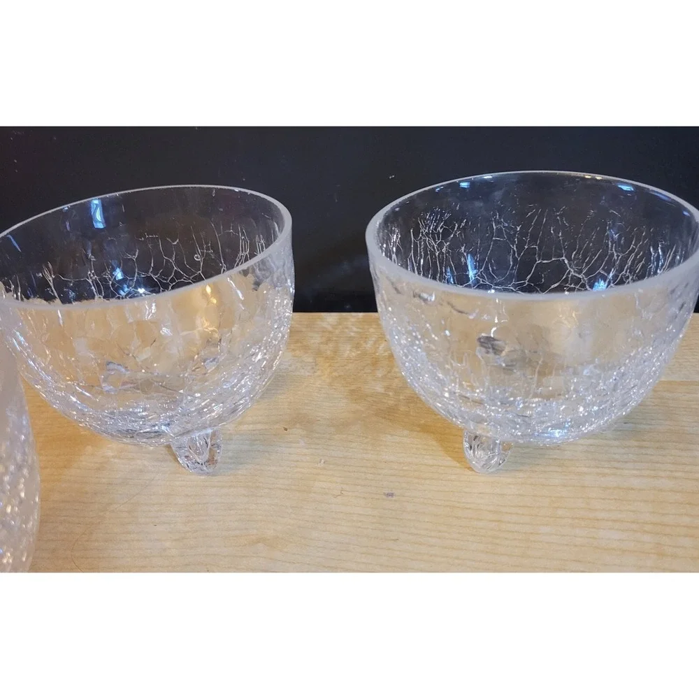 PIER 1 CLEAR CRACKLED GLASS FOOTED NUT BOWLS 3 3/4